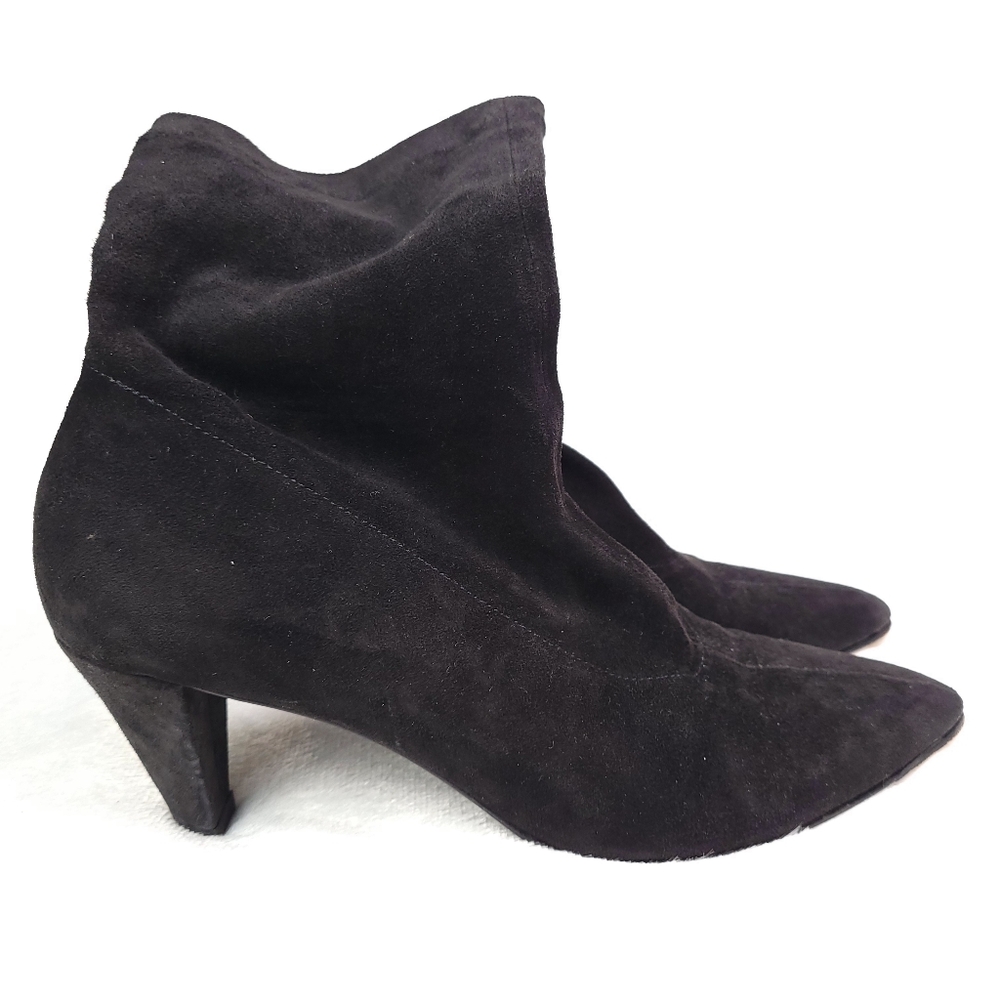 Vintage 90s Robert Clergerie Black Suede Leather Ankle Booties 9 Heel Pointed